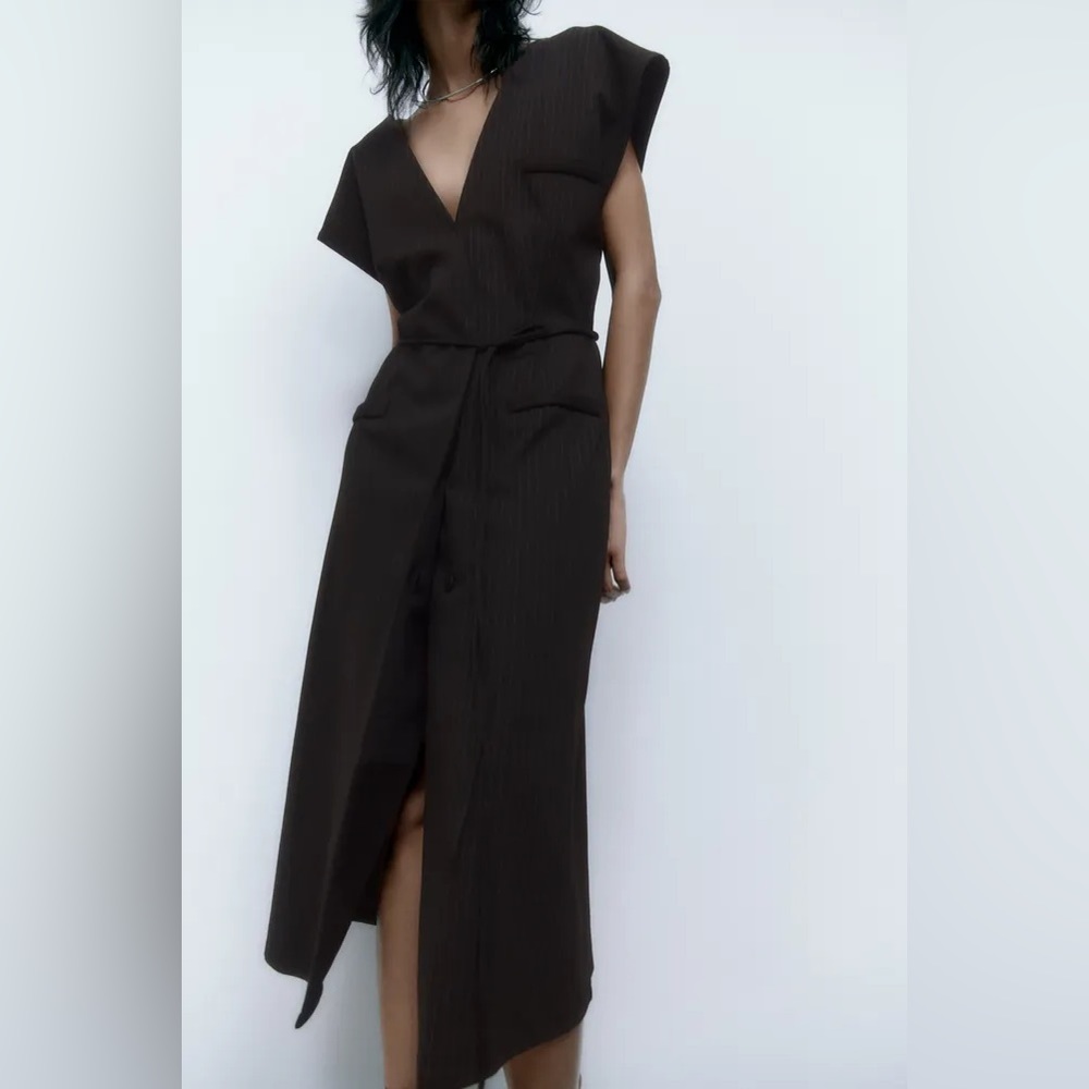 Zara Pinstripe Dress Black White Small S Business Casual